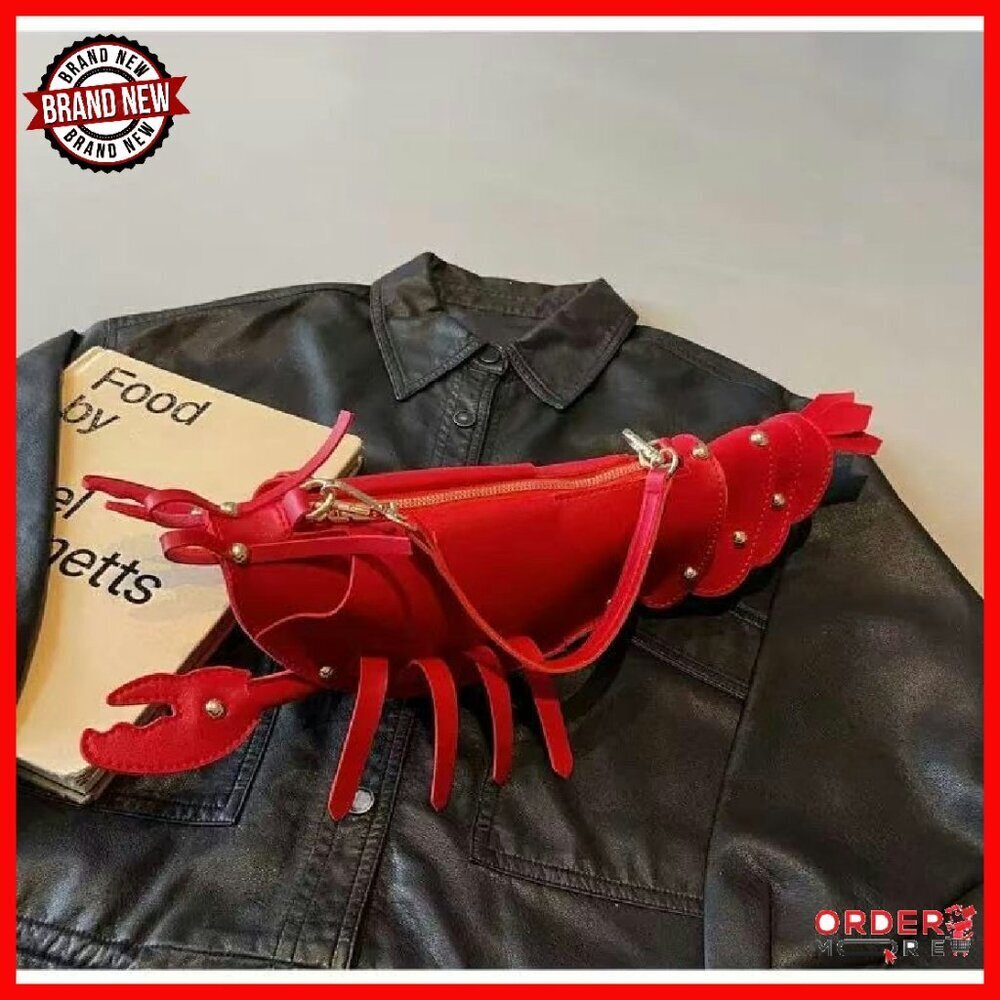 3D Lobster Crossbody Bag PU Leather Detachable Strap Spacious Compartment - Picture 3 of 7
